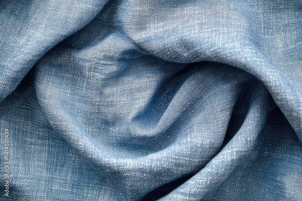 Poster close-up view of a textured blue fabric, showcasing its intricate weave and soft folds.