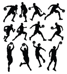 Basketball players silhouettes on white background