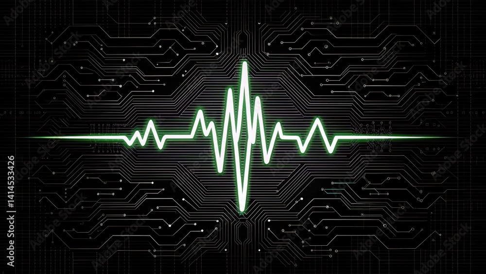 Aufkleber abstract digital waveform design on circuit board background.