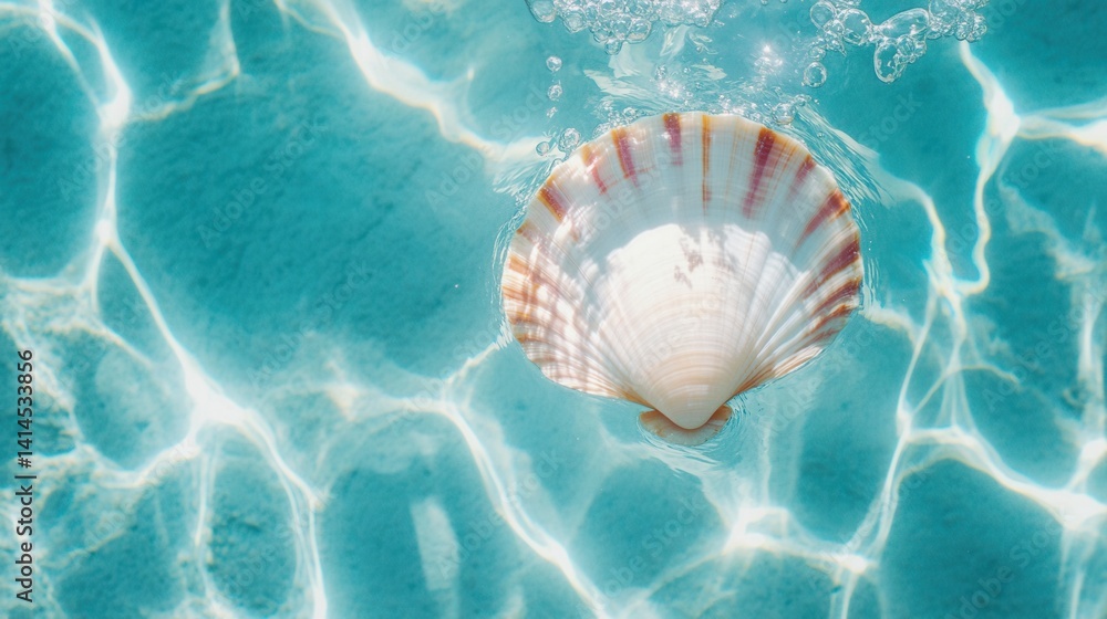 Aufkleber ethereal seashell floating in azure water with sunlit reflections a captivating underwater scene of 