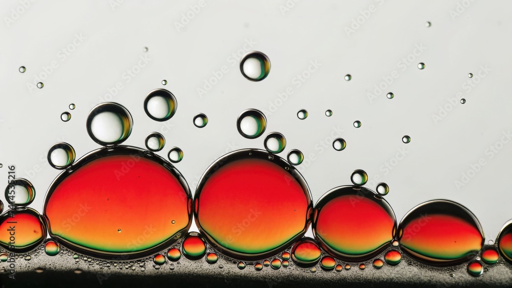Poster colorful bubbles creating abstract patterns on a surface.