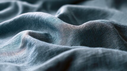 Soft blue fabric drapes in gentle waves, creating a sense of elegance and tranquility with its textured folds and soothing color palette.