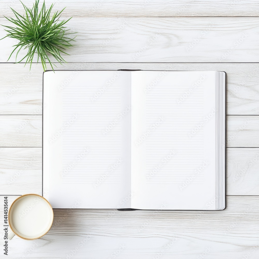 Poster captivating visual storytelling unfolds on the blank pages of the open notebook with ample copy spac