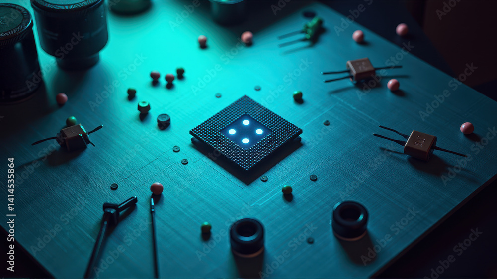 Poster circuit board with electronic components and lights