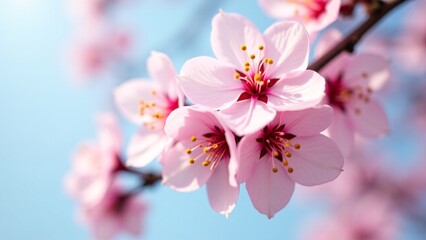 Obraz premium Delicate Pink Cherry Blossoms Against Blue Sky