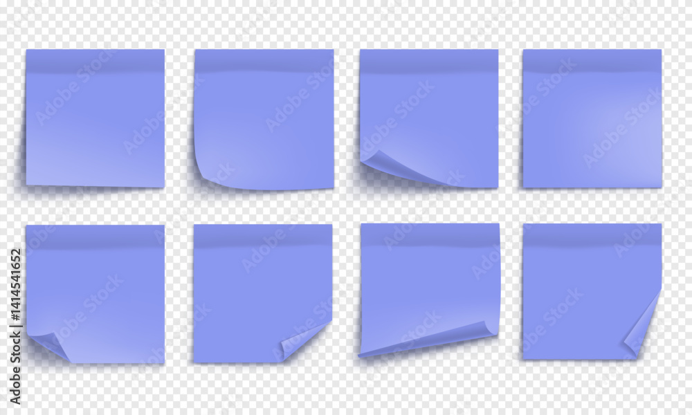 Poster vector purple note paper isolated on transparent background. realistic sticky note. mockup of colorf