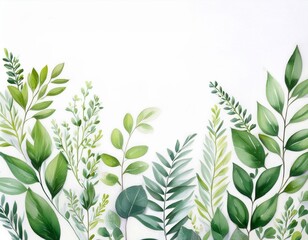 Obraz premium Herbal minimalist vector banner. Hand painted plants, branches, leaves on a white background