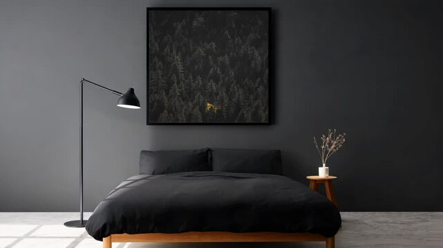 Picture frame live mockup above bed animated overlay, transparent 4K video, alpha channel, ProRes 4444