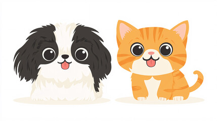 Fototapeta premium n adorable Shih Tzu and an orange cat share a joyful moment.