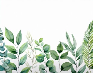 Fototapeta premium Herbal minimalist vector banner. Hand painted plants, branches, leaves on a white background