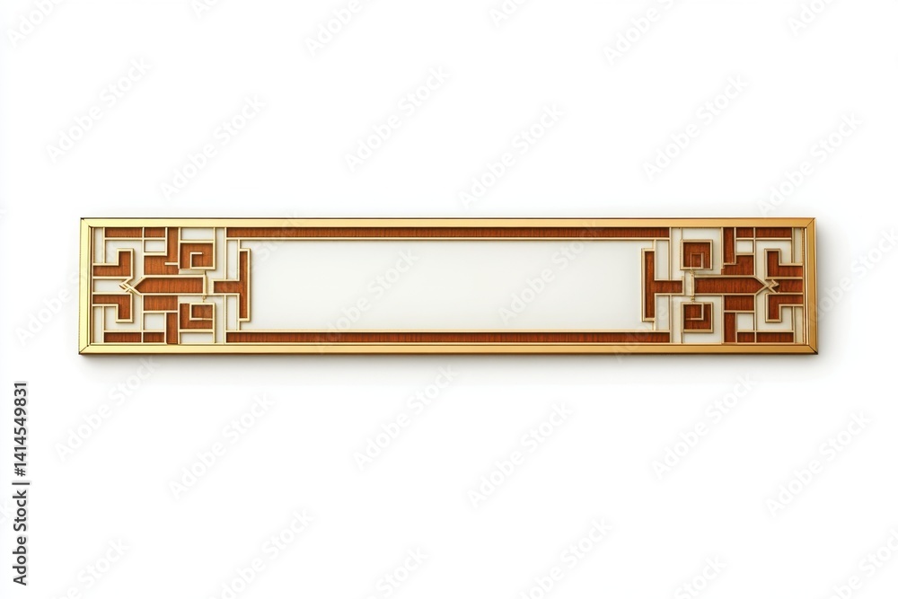 Poster elegant oriental style frame with golden accents and geometric patterns on a clean white background 