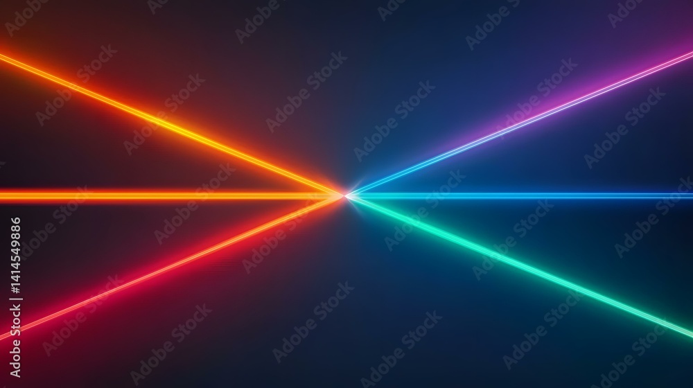 Poster the image shows four brightly colored neon lines intersecting in the center against a dark backgroun
