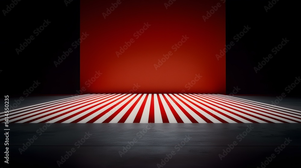 Poster a minimalist scene features a dark gray floor, a red wall, and a floor pattern of alternating red an
