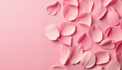 Obraz premium Delicate rose petals scattered on pink background, elegant simplicity