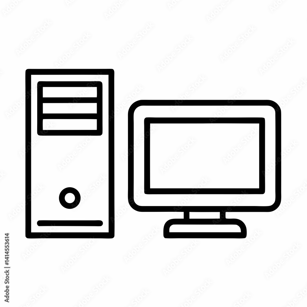 Aufkleber desktop computer outline icon minimalistic modern technology vector illustration