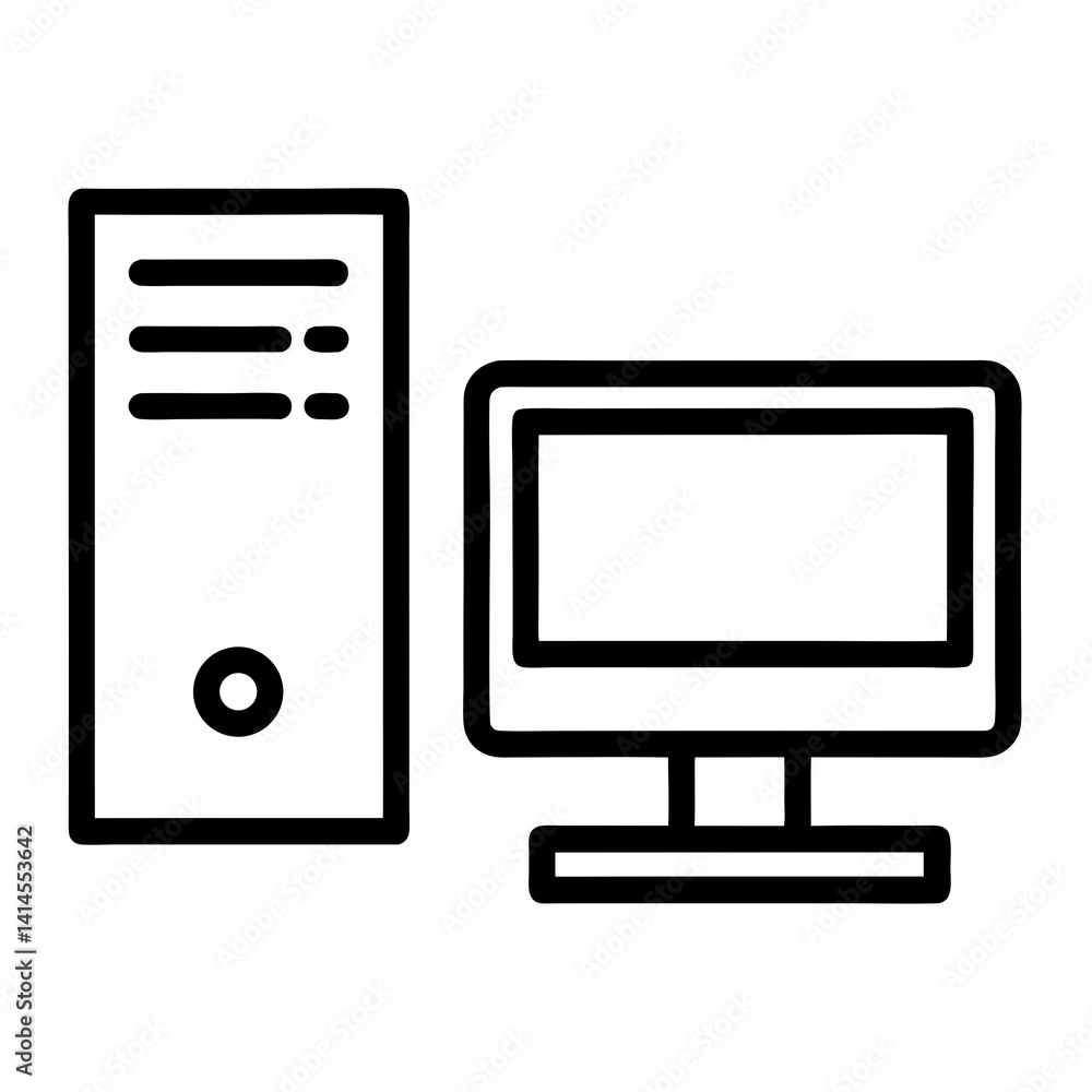 Poster computer desktop outline icon isolated on white background vector minimalist design