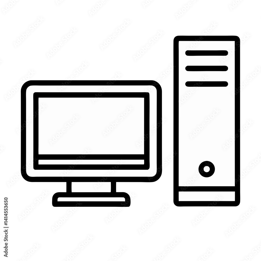 Poster desktop computer icon vector illustration simple design line art style