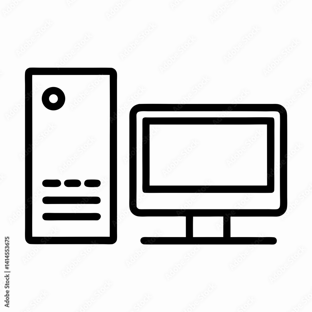 Poster desktop computer minimalist line art style icon isolated on white background