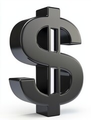 Matte black coin with dollar mark, strong contrast against white background, financial success and power concept, 3D illustration - money design mark investment