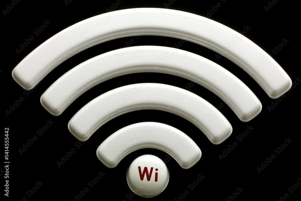 Poster a stylized wi-fi symbol featuring curved lines in white, representing wireless connectivity, with a 