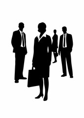 Business Professional Silhouettes . Vector Illustration of Diverse Office Team in Black and White