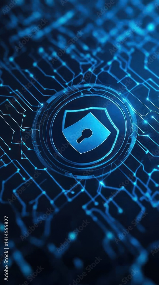 Poster cybersecurity shield: digital protection and data security