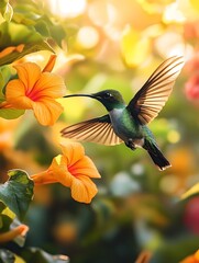 Fototapeta premium Hummingbirds dance in tropical gardens