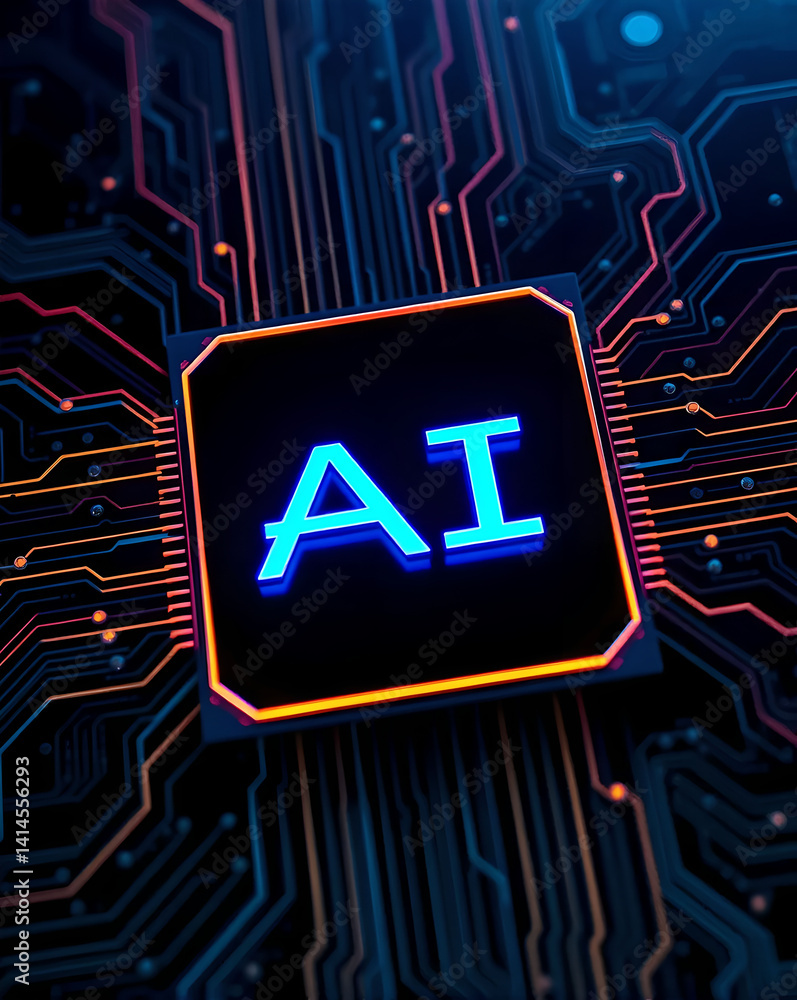 Poster a densely packed ai chip, the engine for intelligent algorithms.