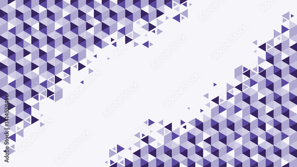 Poster creative abstract triangle background with scattered purple shapes ideal for digital or print design