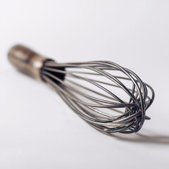 Elevate Your Culinary Space with a Timeless Vintage Metal Whisk Styled on Crisp White Background