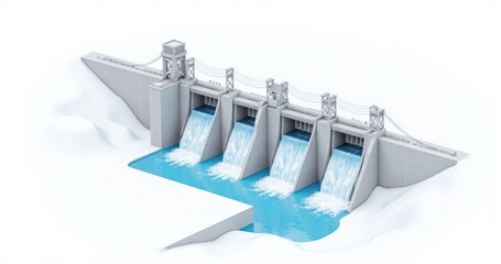 isometric 3D vector scenes industrial energy facilities nuclear hydro wind power clean white backdrop engineering design