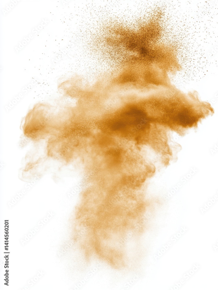 Poster abstract golden dust explosion on white background creating a dynamic and mesmerizing visual effect 