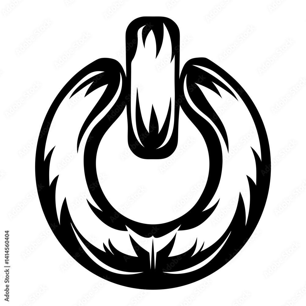 Poster stylized power button icon with abstract tribal flare and black fill