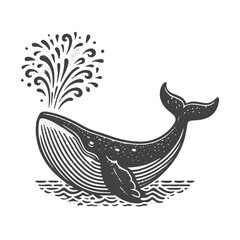 Obraz premium Simple Gray Whale Blowing Water Vector Icon Design – Vintage Retro Logo & Illustration