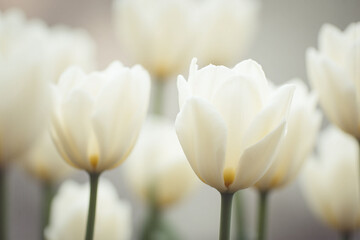 close up of a bunch of white tulips in a field