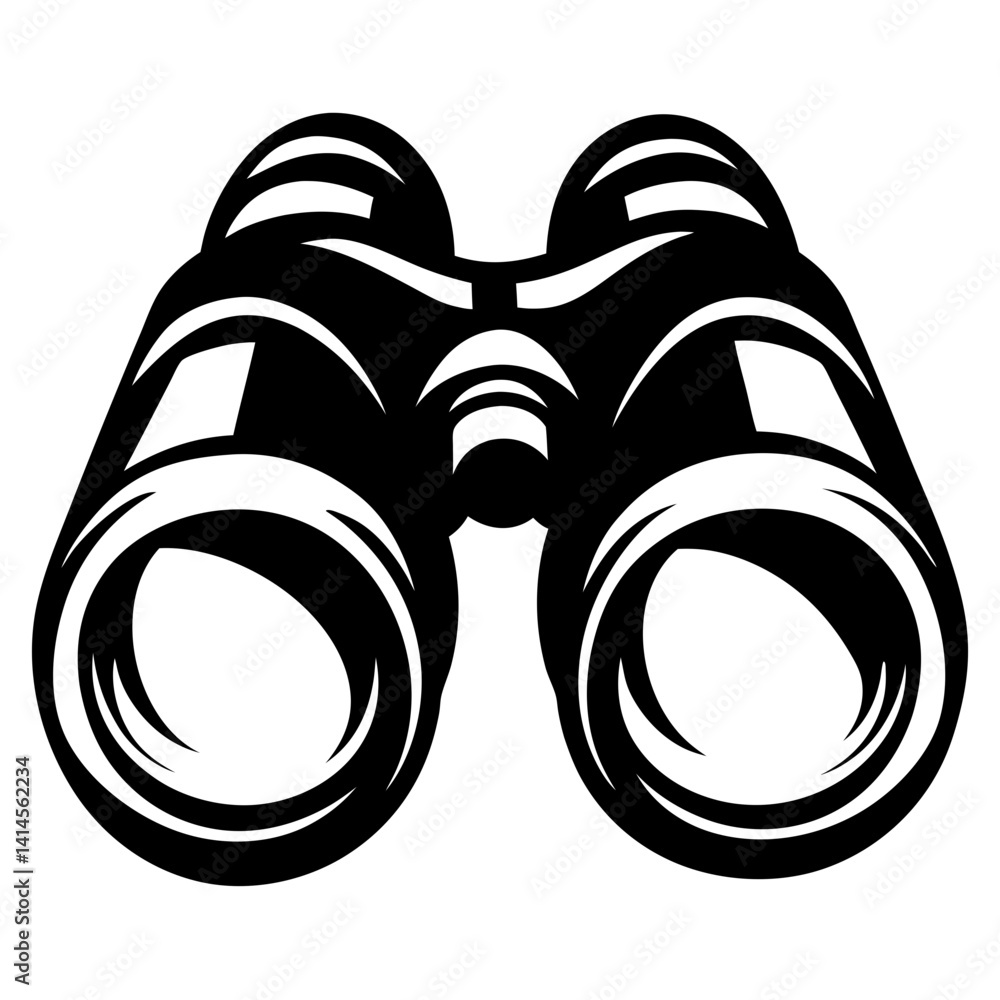 Poster stylized black and white image of binoculars for observation and focus