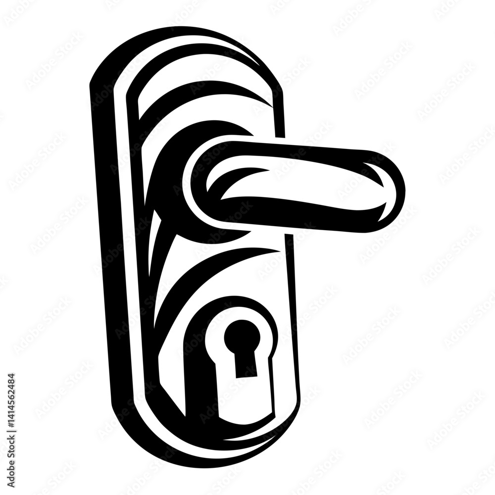 Poster monochrome illustration of a modern door handle with keyhole for secure access