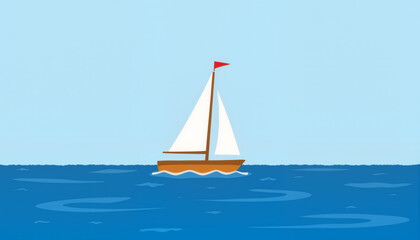 Fototapeta premium Sailing boat on blue water against a clear sky 