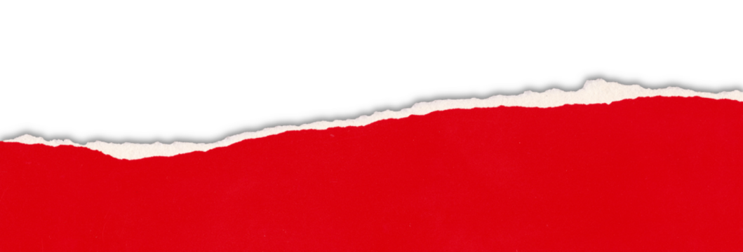 Red paper torn with edge and shadow is on transparent background. bottom composition