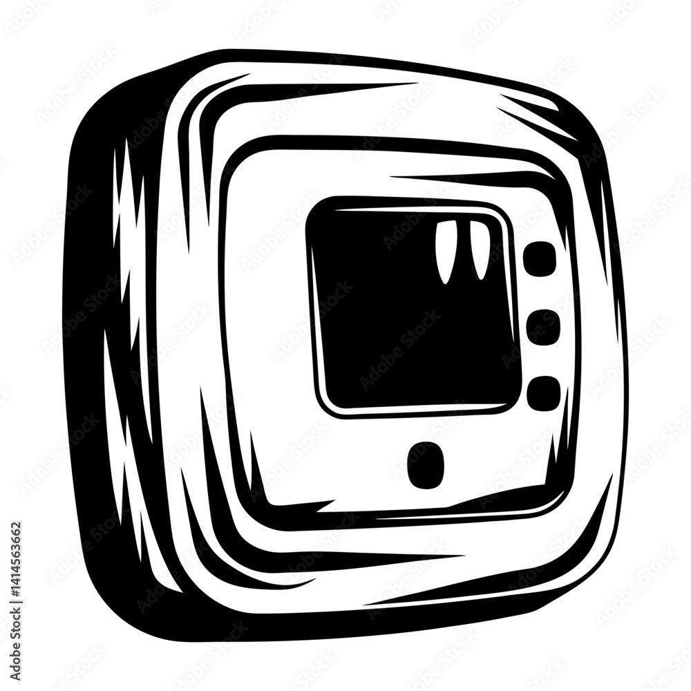 Poster monochrome stylized old television set with rounded edges and button controls