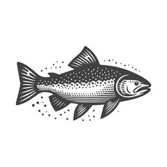 Simple Salmon Side View Vector Icon Design – Vintage Retro Logo & Illustration