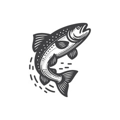 Fototapeta premium Simple Salmon Leaping Upstream Vector Icon Design – Vintage Retro Logo & Illustration