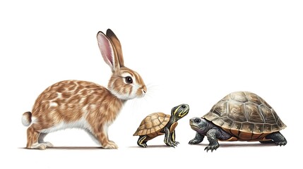 Rabbit and Turtles on White.