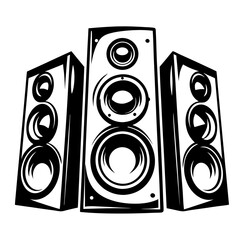Three bold speaker stacks with distinct circles, shapes, and outlines