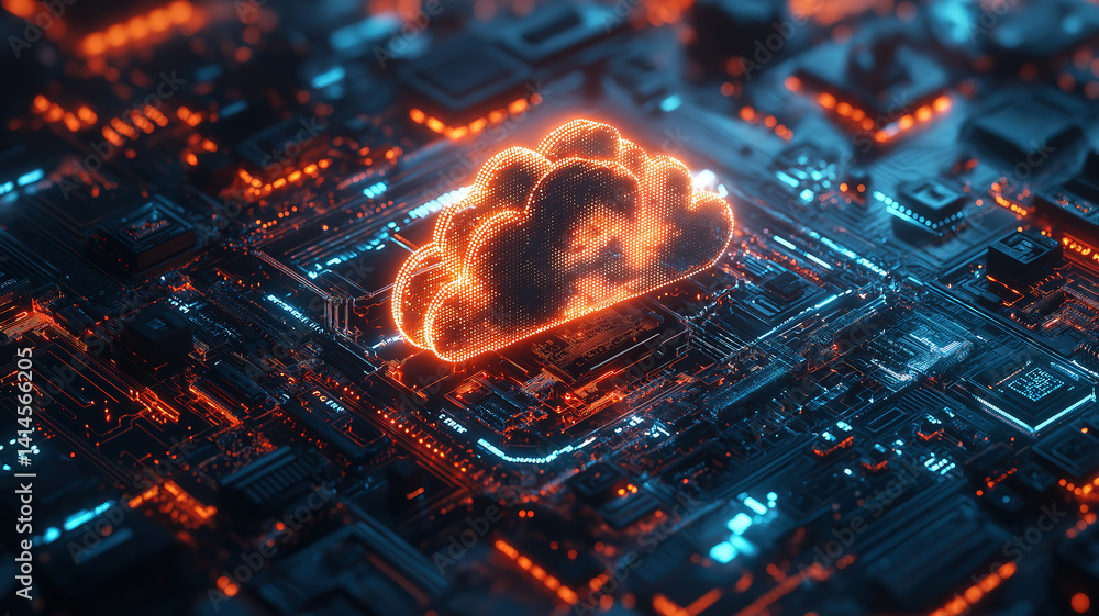 Aufkleber digital cloud hovering over a complex circuit board highlights futuristic data connectivity