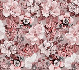 Stylish Seamless Nature Pattern with Leaves and Petals