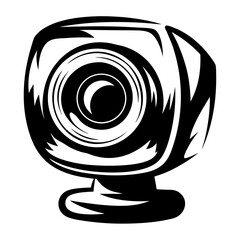 Stylized black and white illustration of a modern webcam design concept
