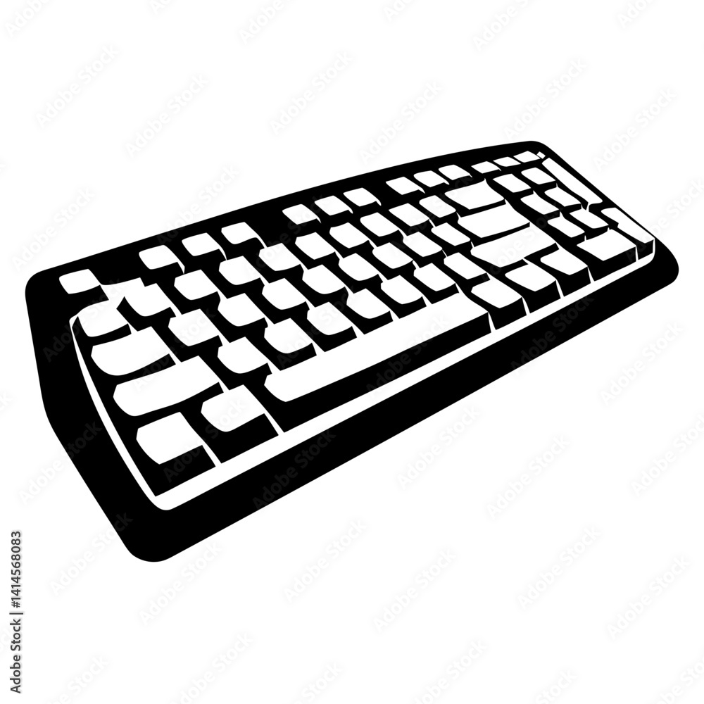 Poster black and white illustration of a computer keyboard from a high angle