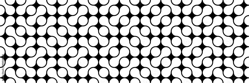 Poster horizontal seamless black and white circle design for pattern and background.