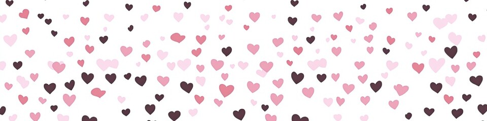 Pink, Rose and Dark Brown Hearts Scattered Randomly on a White Plain Background